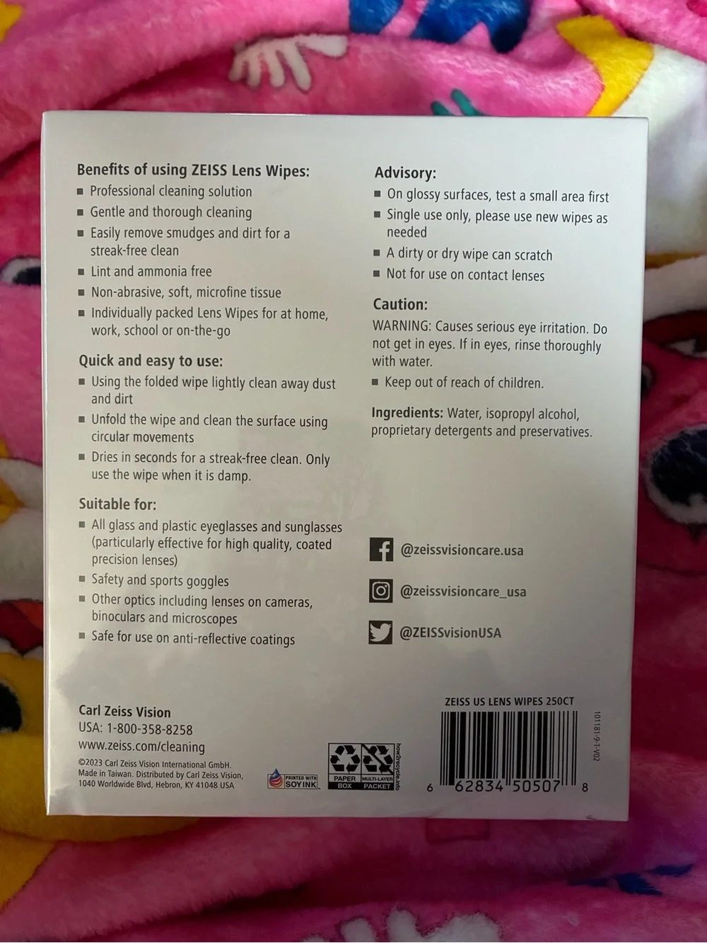 Lens Wipes - Gentle Cleaning (250 Individually Wrapped Wipes)